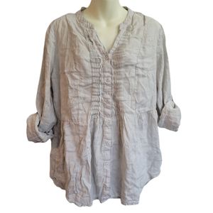 Malvin I Love Linen Hamburg Germany Pleated Roll Tab Sleeve Blouse XL